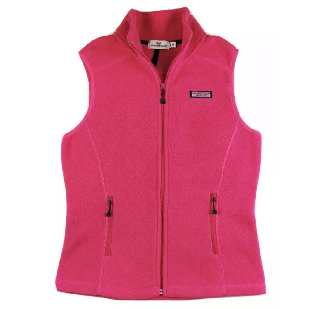 VINEYARD VINES Pink Salmon Fleece Mock Neck Vest